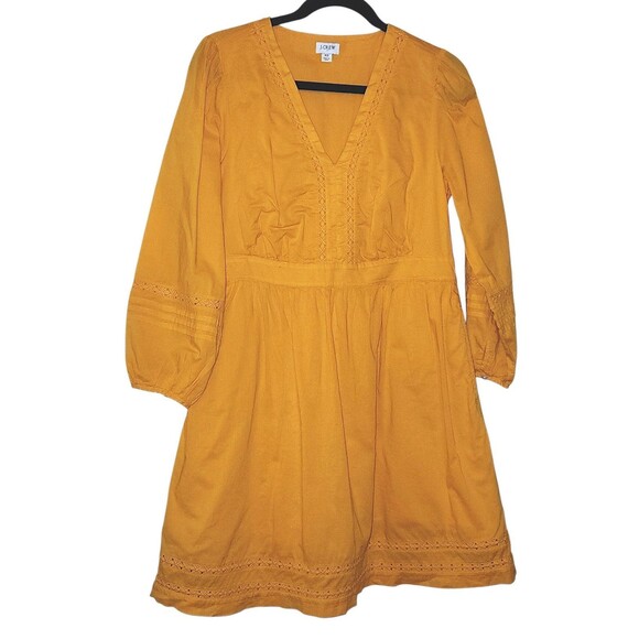 J. Crew Lace Trim Cotton A-line Mini Dress XS Yellow Gold Boho Peasant Rustic - Picture 1 of 4